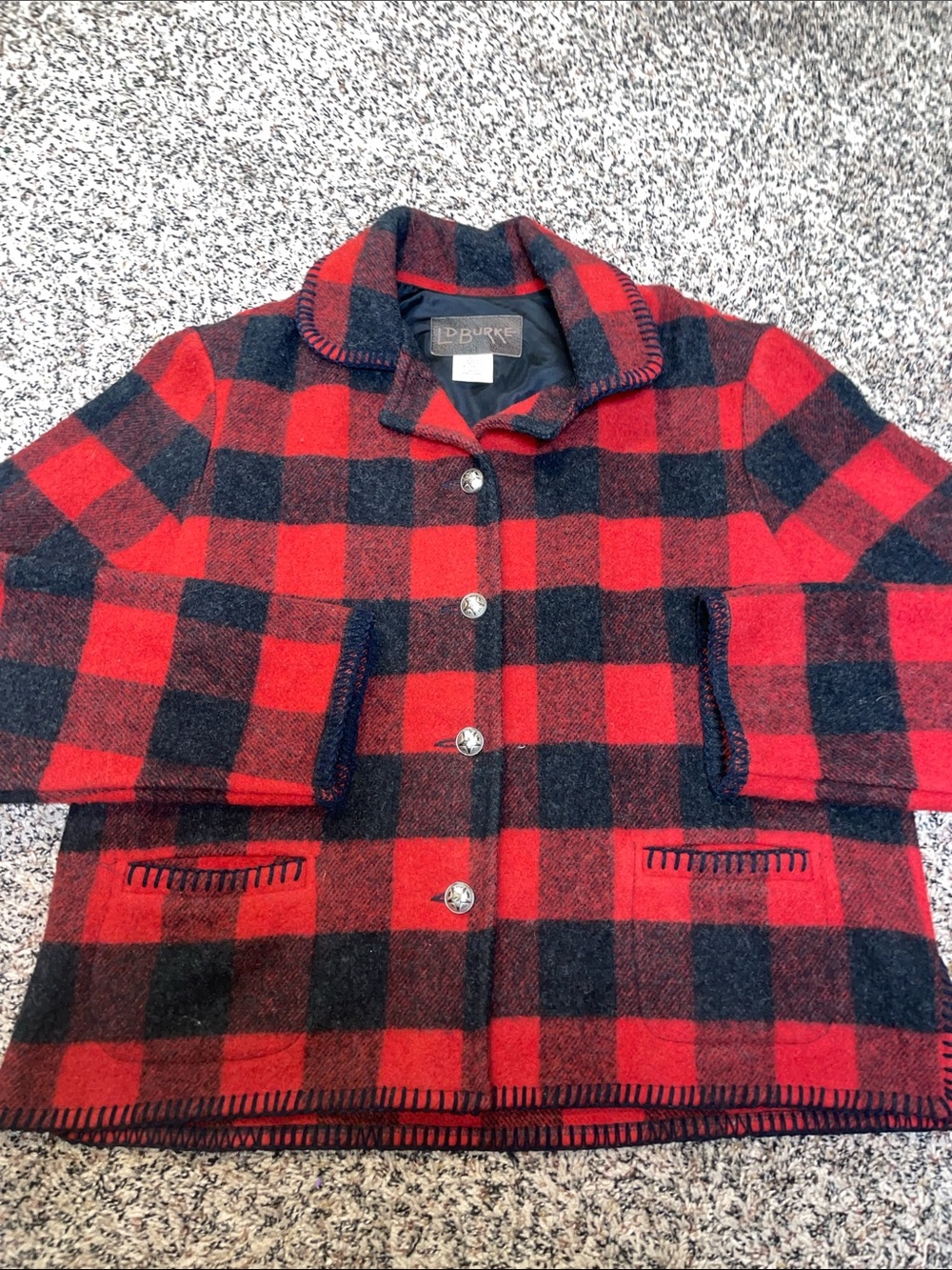 Vintage LD Burke Buffalo Plaid Button Down Wool Blend Jacket L EUC